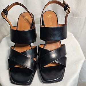 Tory Burch Shoes in Excellent Condition Black Leather Sandal Platform Style 9.5